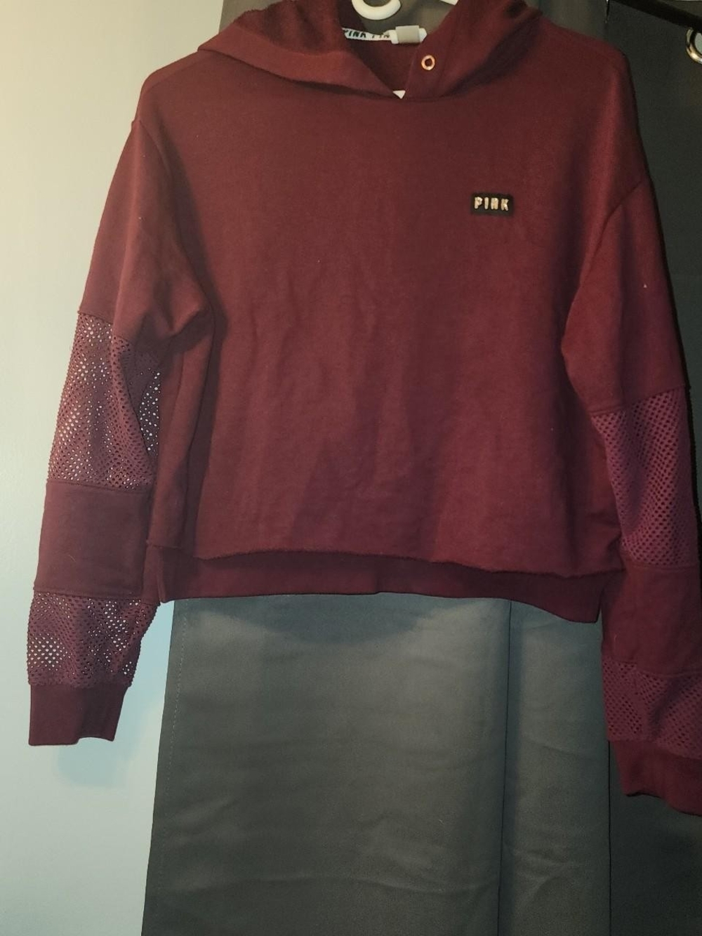 Victoria's Secret PINK Maroon Cropped Hoodie Sweater